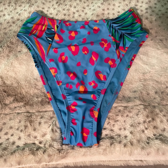 Tropical/Leopard Print High Waist Bikini Bottom - Tabitha Brown  Blue/Pi… - Picture 2 of 4